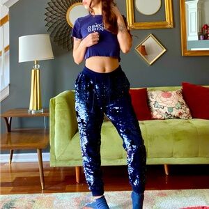 Anthropologie Sequin and Velvet Joggers